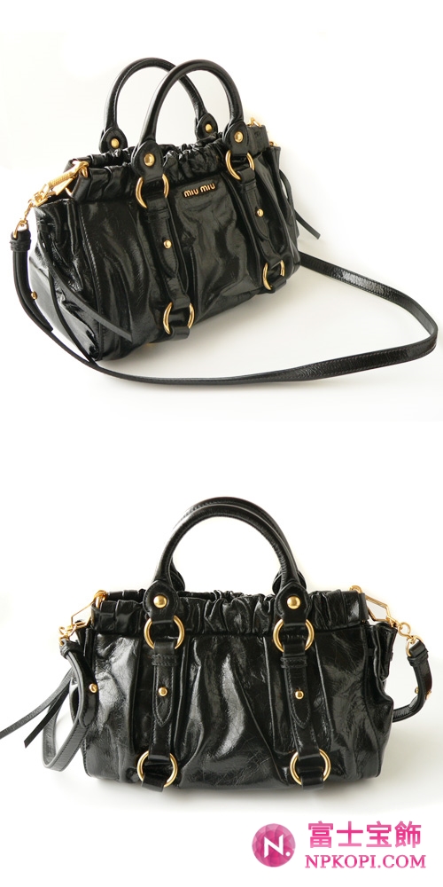 ミュウミュウ MIUMIU ハンドバッグ/ショルダーバッグ 2WAY ストラップ付き ギャザーデザイン レザー ブラック（NERO） RN0647 VIT.LUX